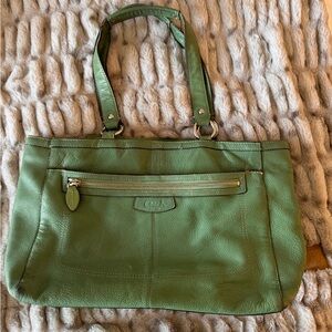 Coach C1053 F14684 Penelope Large Handbag Tote Green Pebble Leather Pockets RARE
